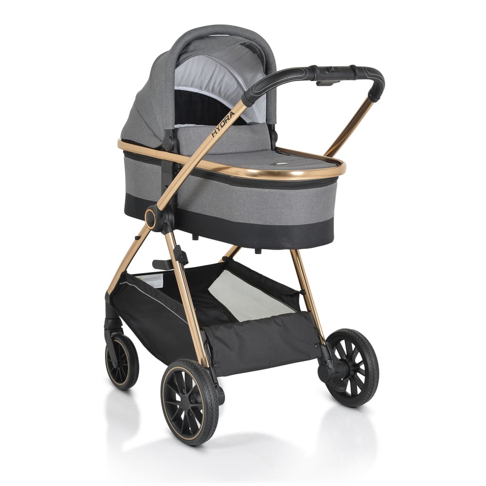 Hydra kolica 3u1 sive boje sa čvrstom korpom kolevkom