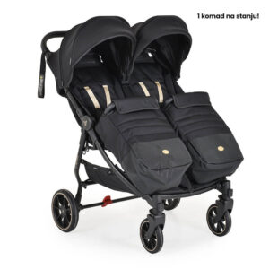 Kolica za blizance Cangaroo 2Gether – Modern Black, dvosed sa odvojenim tendama i crnim sedištima.