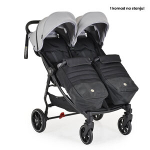 Kolica za blizance Cangaroo 2Gether – Ultimate Grey, dvosed, sa odvojenim tendama i ležećim položajem.