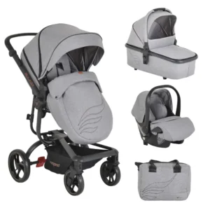 Ellada 3u1 iSize Grey kolica za bebe sa reverzibilnim sedištem, ravnom korpom, UV nadstrešnicom, laganim ramom i i-Size auto-sedištem 40–87 cm.