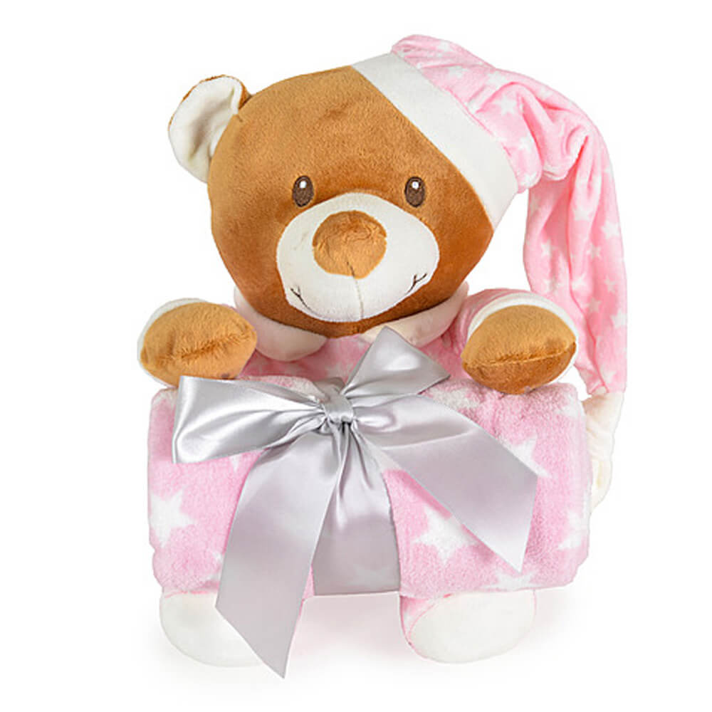 Cangaroo Addie Bear roze set — ćebe za bebe i plišani meda u poklon pakovanju