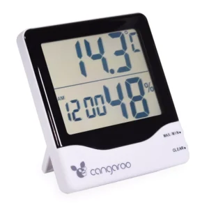 Digitalni termometar 3u1 sa higrometrom, satom i budilnikom – prikaz temperature i vlažnosti.