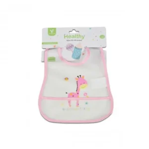 Roze nepromočiva portikla Healthy za bebe sa džepom na dnu za hvatanje hrane.
