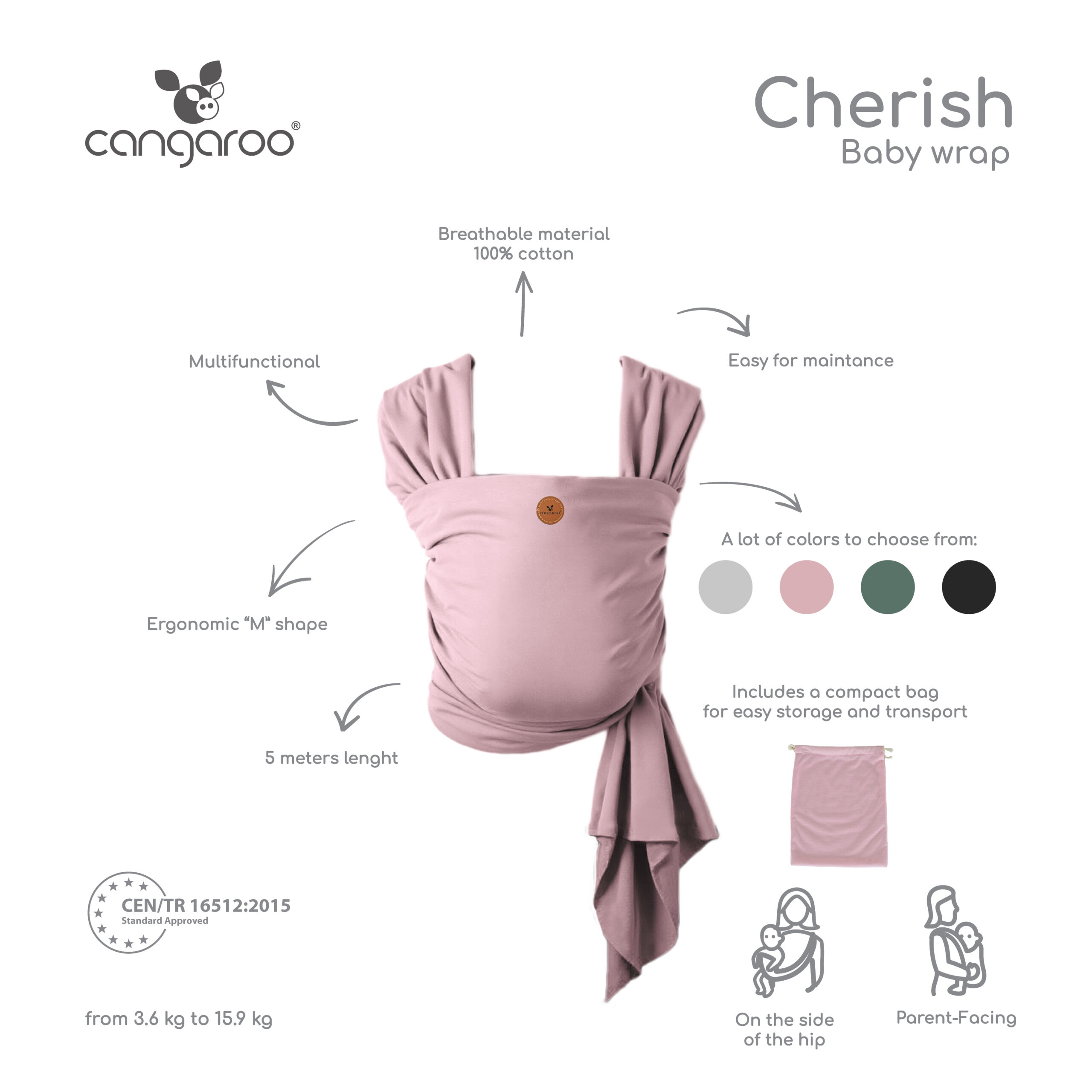 Marama za nošenje bebe Cherish - Pink - Slika 3